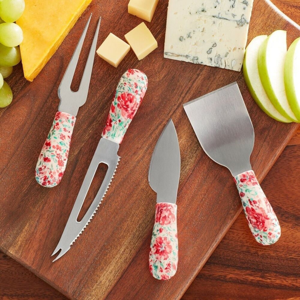 Pioneer Woman Cheese Knife Fork Serving Set Gorgeous Garden Floral 4-pc Gift NEW